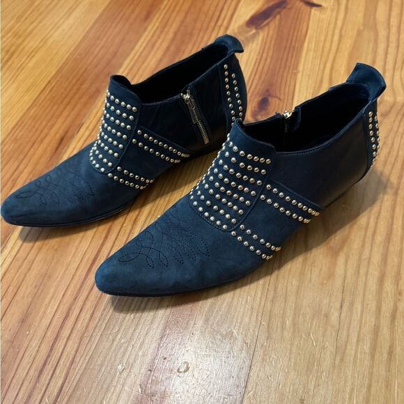 ANINE BING Charlie Low Ankle Boots SZ 38/7 Black Suede Gold Stud Embellishments main image 7